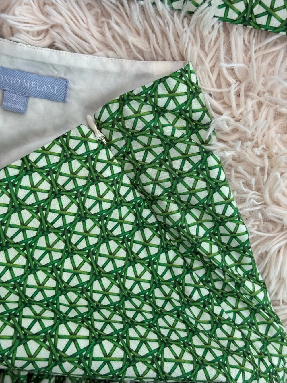 Antonio Melani Size 2 Green White Cotton 2 Piece Crop Top Midi Skirt Set